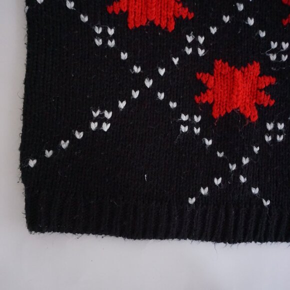 Vintage Busani Knit Sweater Black Red Maple Leaf Cabincore Retro Ski L - Picture 7 of 11